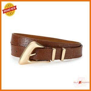 Women's Leather Belt with Gold Silver Buckle for Jeans Dresses